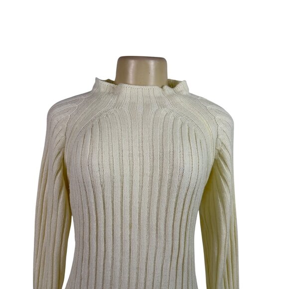Queens Street Womens Cream Ribbed Knit Long Sleeve Midi Sweater Dress Size OS - Picture 5 of 10